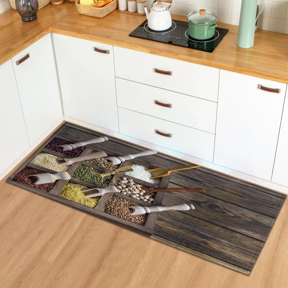 Tappetini per Pavimento Cucina di Casa con Motivo di Ingredienti e Spezie Decorazione Ingresso Tappetini per Pavimento