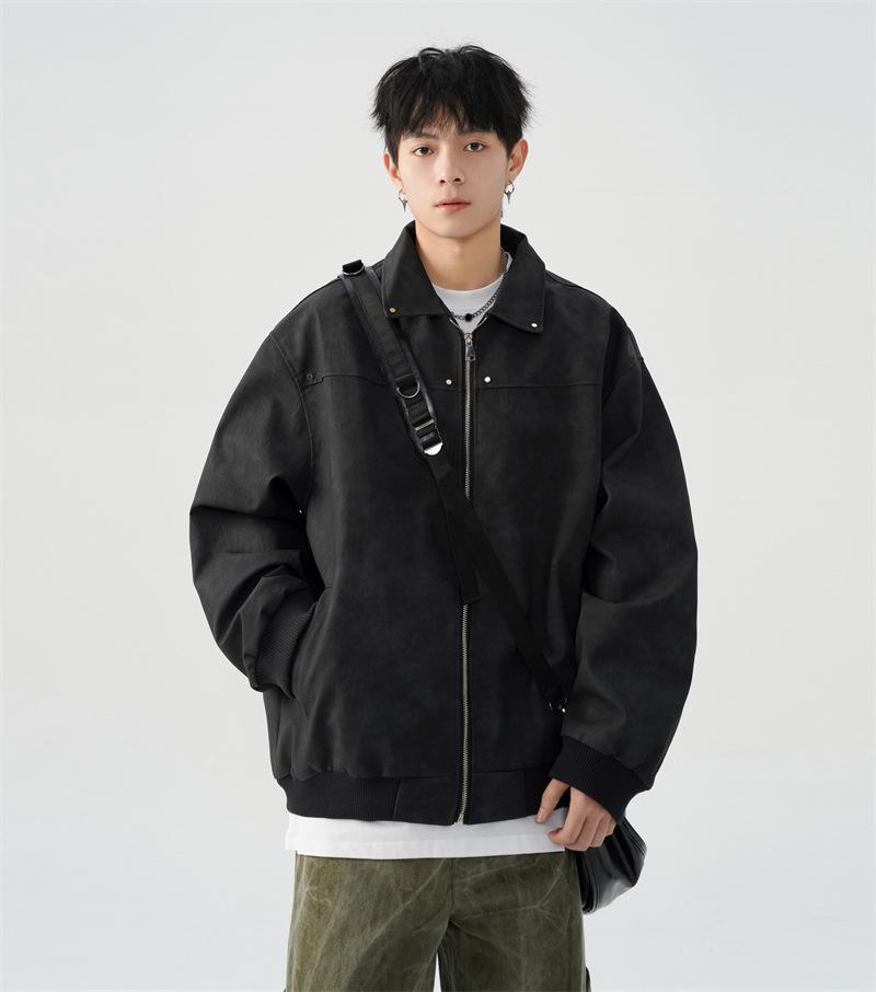 Unisex American Retro Maelard Jacket: Spring/Autumn Turn-Down Collar Motorcycle Leather Coat with Rivets.