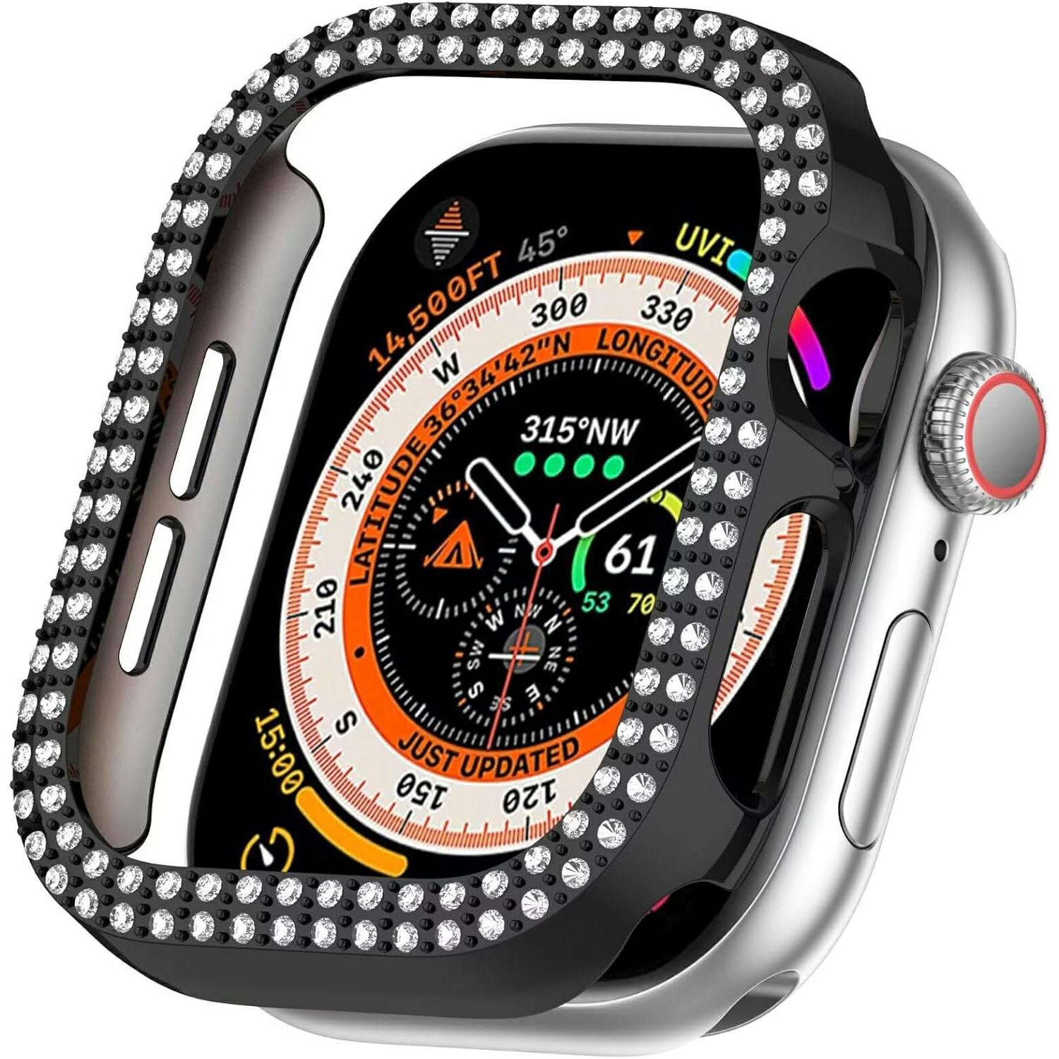 

Для Apple Watch Series 10 42мм PC Чохол Порожнистий Дизайн Стрази Декор Рамка Чохла для Годинника Black