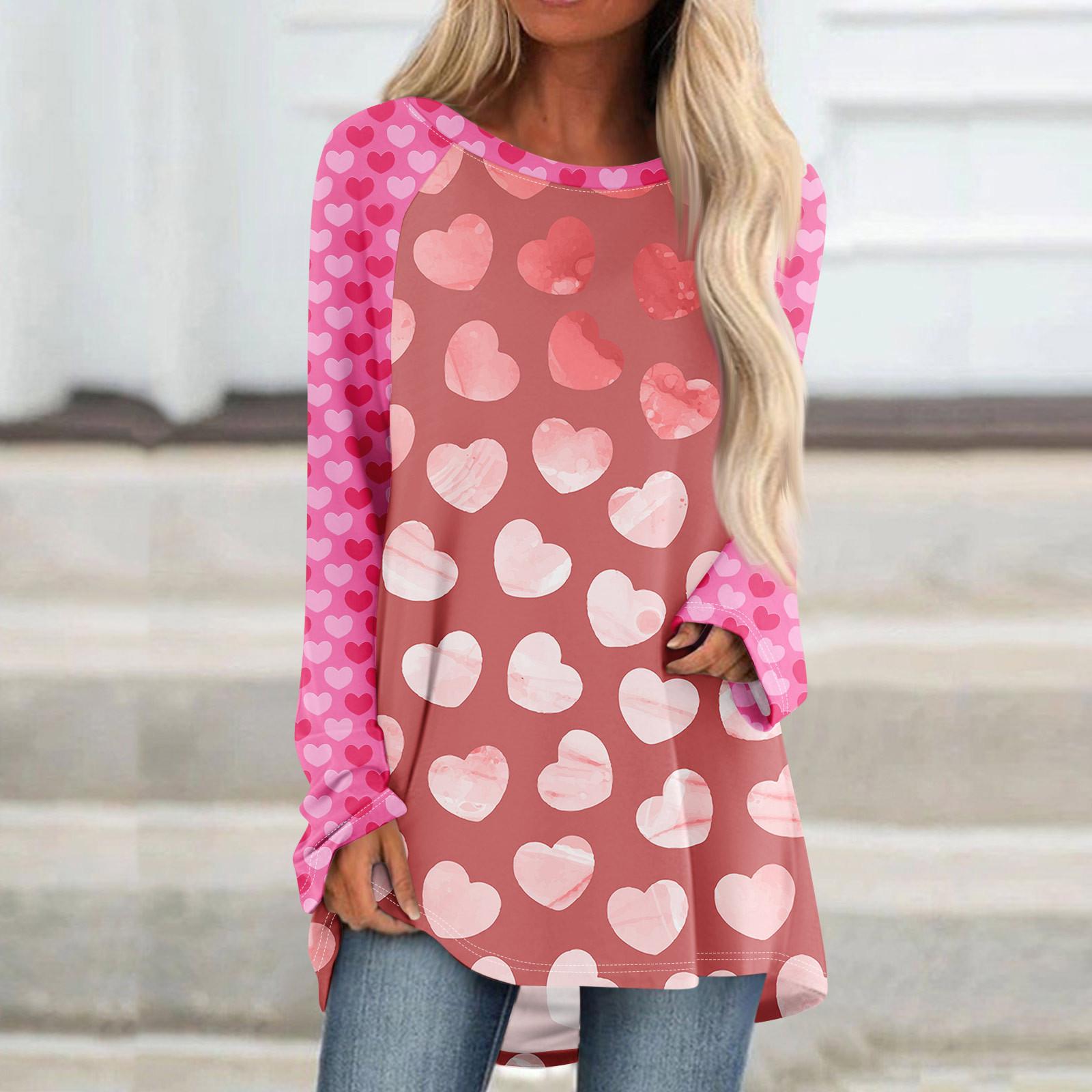 

Женский модный свободный свитер средней длины с круглым вырезом, с принтом ко Дню святого Валентина, рукавами реглан, с длинными рукавами, повседневный топ XL арбуз красный