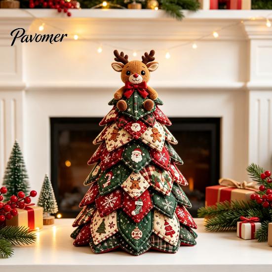 Creative Christmas Gifts for Crafters DIY Quilted Tree Kit, 3D Fabric Patchwork Craft Set Holiday Decorations Beginners, Handmade Tabletop Decor with