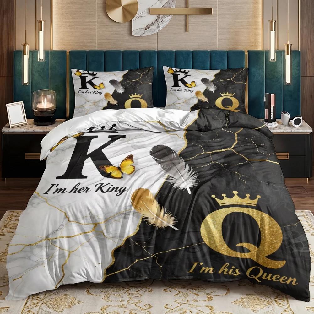 

3 Piece Set Valentine s Day Decoration Marble King Queen Quilt Set,Including 1 Duvet Cover and 2 Pillowcases (excluding Padding) 135cmX200cm