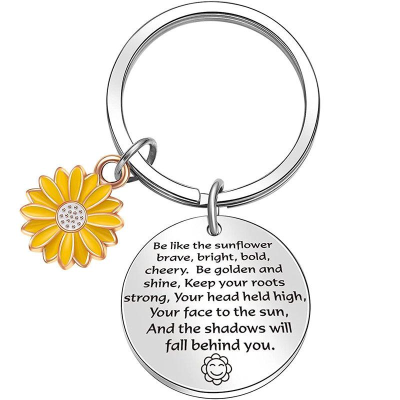 

Versatile Stainless Steel Key Sunflower Accessory Keychain Send To Friends Thanksgiving Small Gift Laser in Stock Keychain for Backpack Bag Pendant 3*3CM