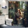 Whimsical Bear Reading Newspaper Shower Curtain Floral Plant Design Polyester Washable with 12 Hooks Eclectic Bathroom Decor