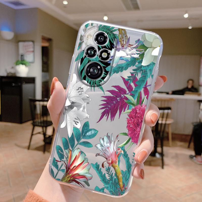 Für Honor 200 Pro Handyhülle Mode Blume Transparente Rückseite Für Honor 200Pro Weiches TPU Silikon Anti-Drop Bumper Fundas