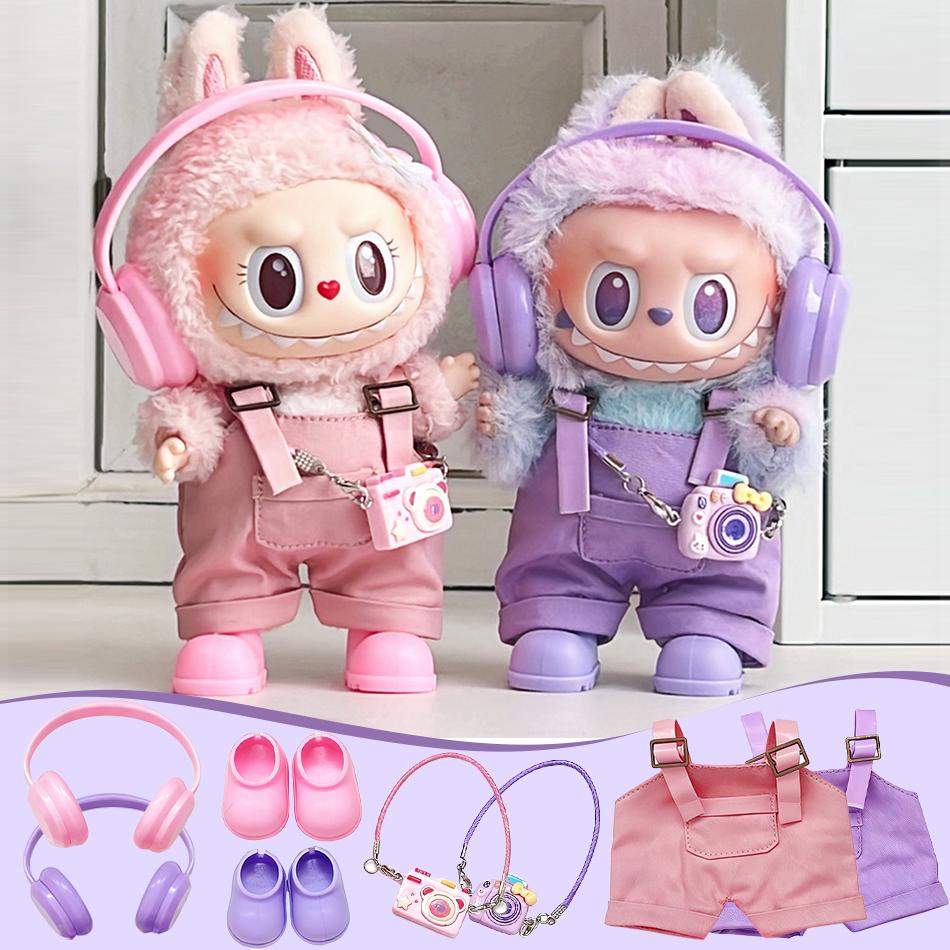 15/17Cm For Labubu Clothes Dolls Sitting Party 1St 2Nd 3Rd Headphones Overalls Shoes Set Apparel Accessories Lovely Outfit Gift