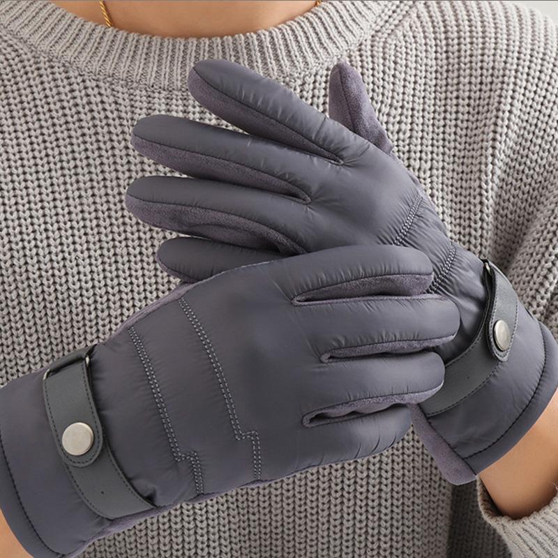 Autumn and Winter Plush Down Cloth Korean Edition Touchscreen Riding and Driving Windproof and Warm Suede Gloves