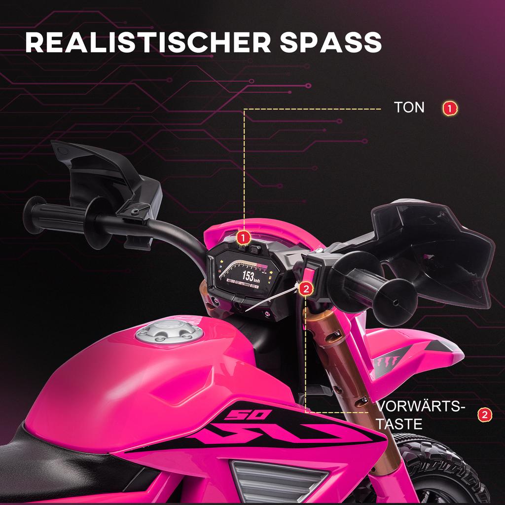 Electric Motorcycle for Children, 12V Kids Motorcycle with Training Wheels, Children's Vehicle with Horn and Start-Up Sound, 3 km/h, Pink