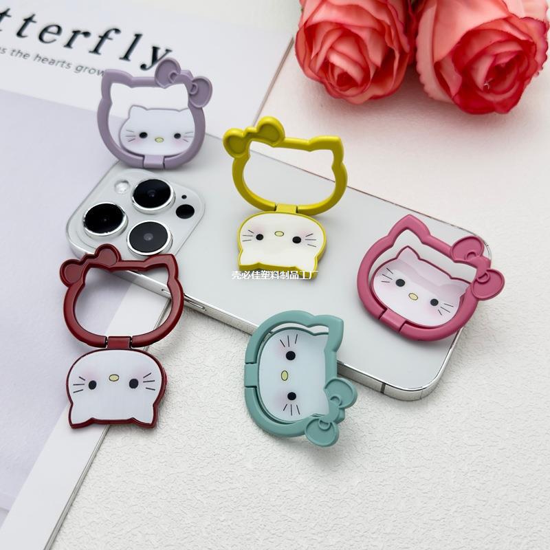 Cartoon Cat Head Phone Ring Holder - Cute Metal KT Cat Pull Ring for Universal Desktop Back Sticker Women's Model