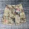 ZYLLO Summer Fashion Camouflage Splicing Leather Letter Washed Retro Knee Jeans Men Women Shorts