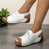 Women's Plus Size Color Block Wedge Sandals with Thick Sole and Velcro Lace-up.