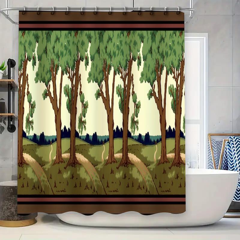 

Green Forest Shower Curtain Set Waterproof Fabric Decor For Bathroom Multicolored Trees Pattern Easy Install With Hooks (180X180 W60H190(CM)-1 Pcs