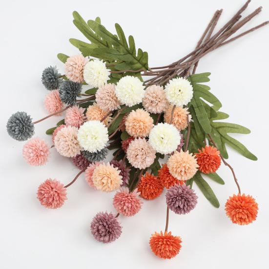 Faux Silk Pompon Mum Artificial Flowers 5 Heads Autumn Ball Chrysanthemum