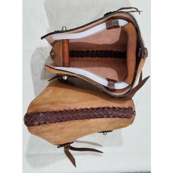 New Western Tapaderos Stirrups Saddle Floral Tooled Handmade Sewn Leather Heavy Duty Sold in Pair Set