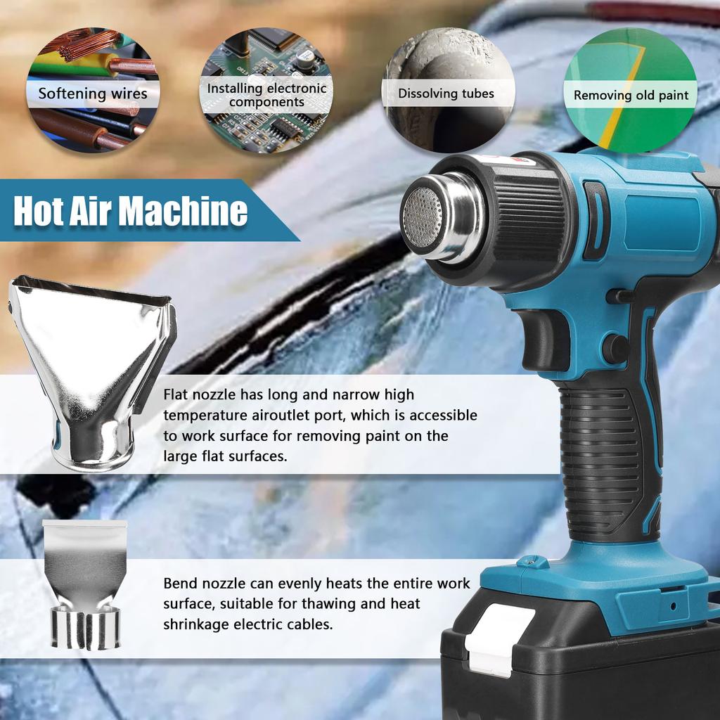 Cordless Handheld Hot Air Machine Lithium Rechargeable Heating Equipment Temperatures Adjustable Power Tool with 2