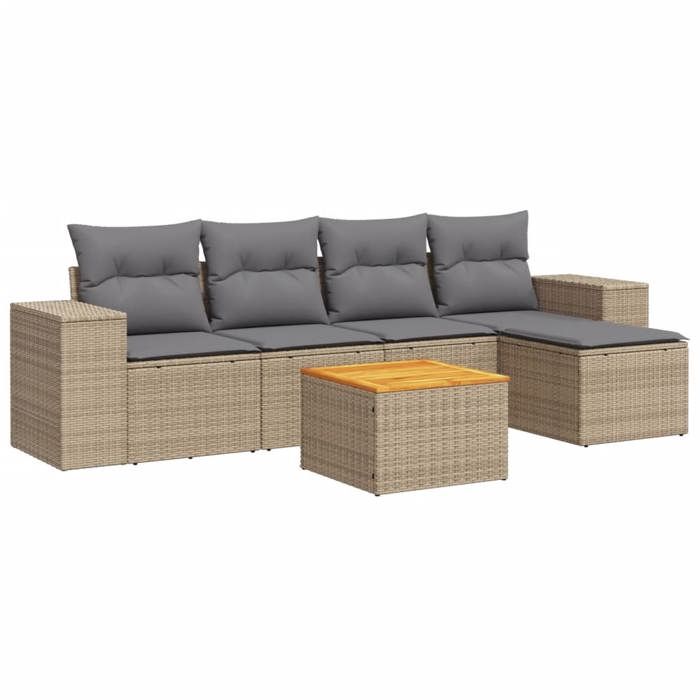 VidaXL Salon de Jardin avec Coussins 6 pcs, Canapés de Patio, Ensemble de Meubles, Mobilier de Terrasse Extérieur, Beige 3257753