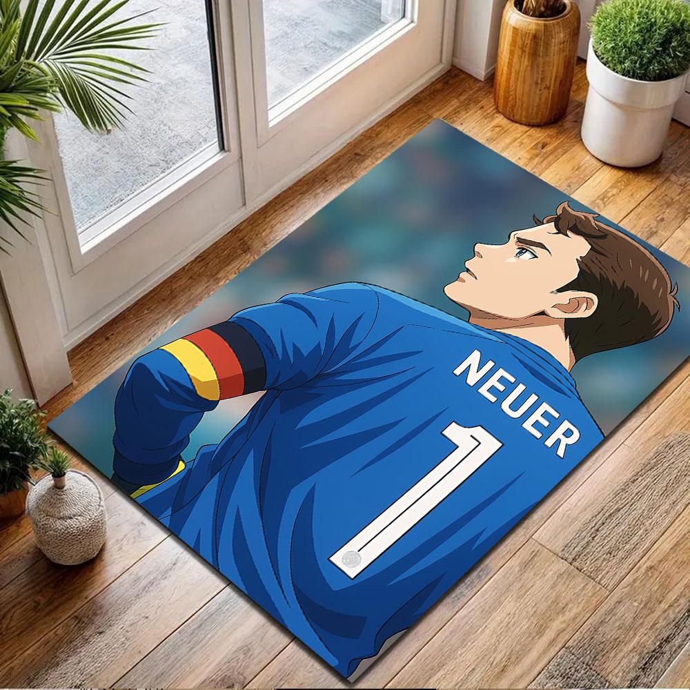 Anime Style Goalkeeper Portrait Patterned Carpet, Non Slip Mat Suitable for Living Room and Bedroom Sofas