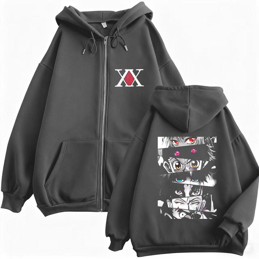 Felpa con cappuccio e zip Grafica Occhi Anime Uomo Donna Moda Manga Oversize Giacca con zip Unisex Casual Vintage