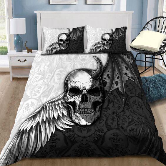 Skull Chevalier Bettbezug-Set King Size Horror Skelett Bettwäsche-Set Tag der Toten Bettdeckenbezug 2/3-teilig Für Jungen Männer Geschenke