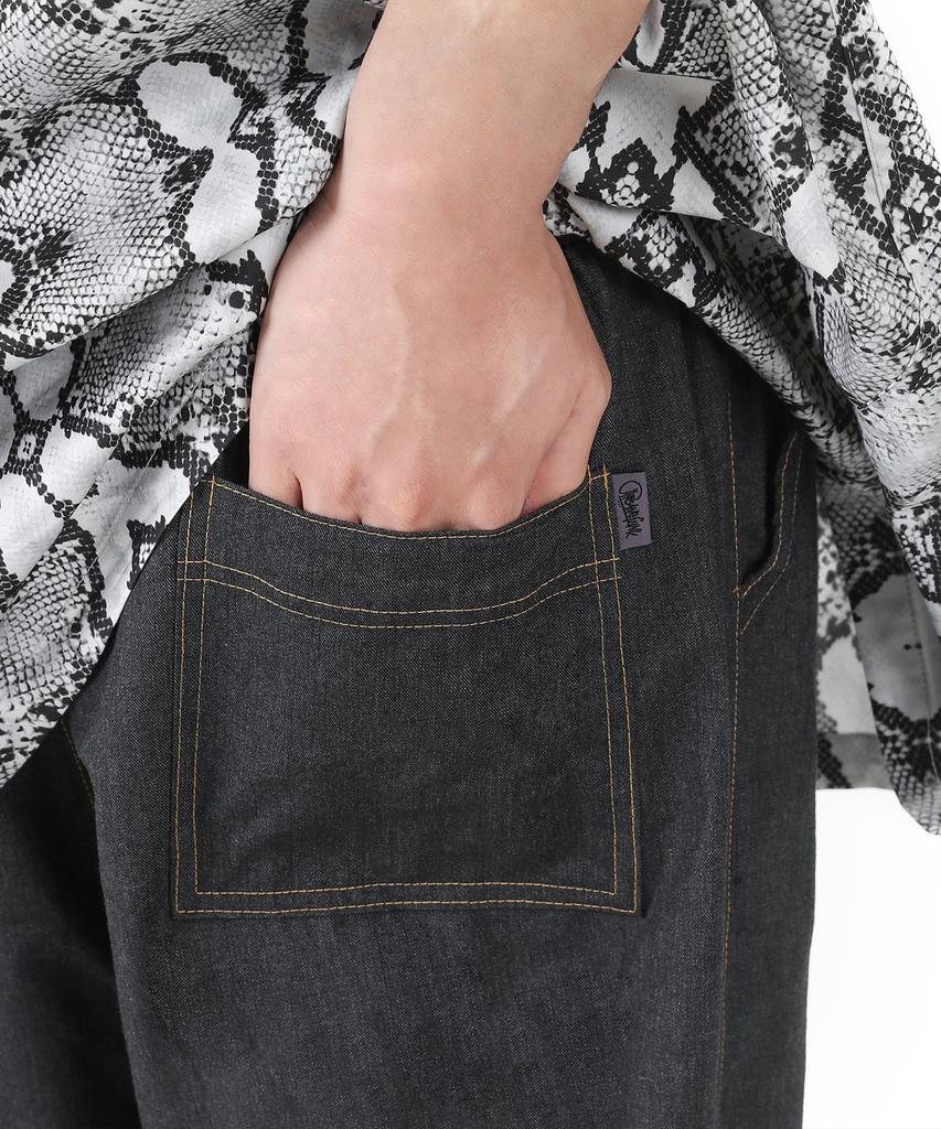 ARCANE FUNK Black Faux Denim Elastic Waist Wide Pants