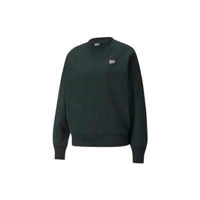 Downtown Oversized Crew Embroidered Logo Solid Color Round Neck Pullover Sweatshirt Women Sweatshirt Dark-Green 533052-80