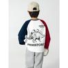 Korean Style Children's Clothing for Older Boys, Spring Cartoon Color-Blocking Round Neck Long-Sleeve T-Shirt, Pure Cotton Base Shirt