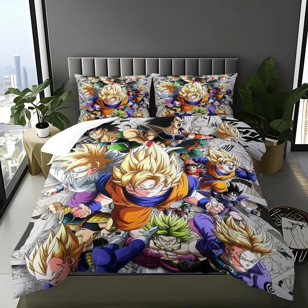 2026 Hot Sale Japanese Anime Dragon Ball Son Goku Bedding Set Quilt Cover Twin Full Bedroom Bed Decor for Teens Best Gifts