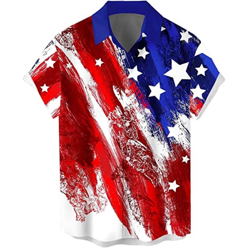 

America Flag Graphic Shirts for Men Clothing 3D Printed Hawaiian Beach Shirts Short Sleeve y2k Tops Vintage Clothes Lapel Blouse 5XL