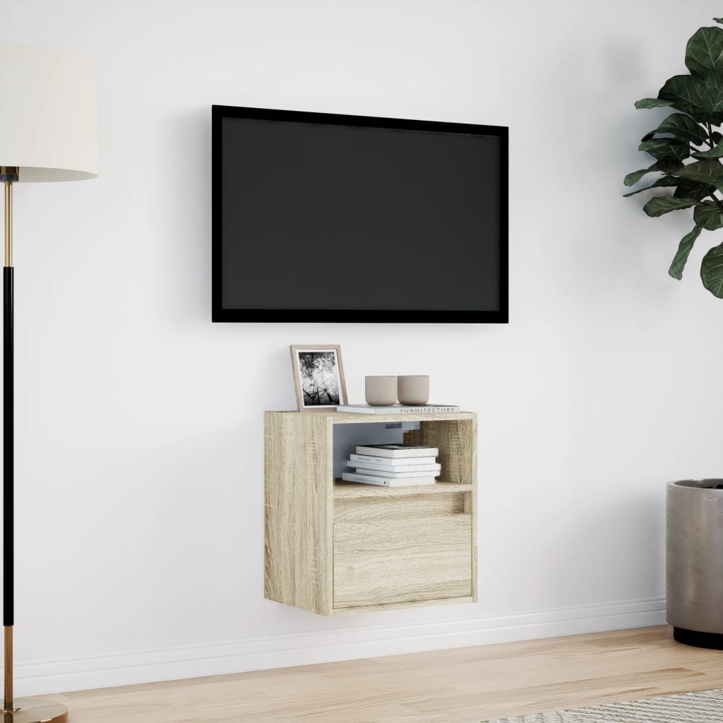 Vidaxl Ścienna Szafka Tv Z Led, Dąb Sonoma, 41X31X45 Cm
