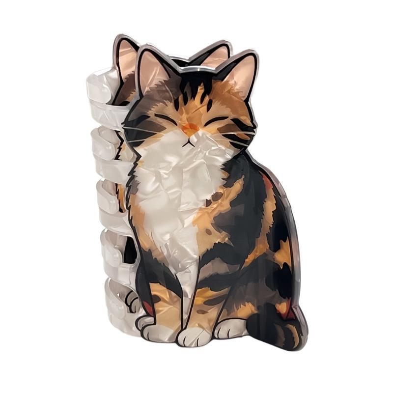 Cat Print Cute Hair Claw Clip Anti Slip Strong Hold Shark Clip for Girls Outdoor Sports Portable Hair Accessory