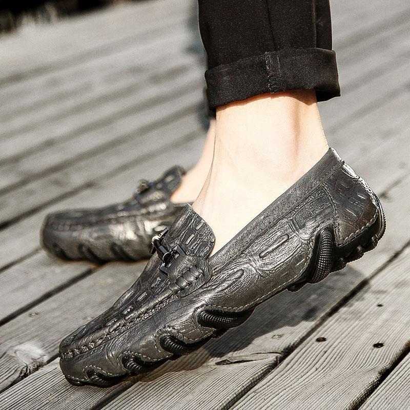 FashionCrocodile Pattern Genuine Leather Shoes Men Slip-on Casual Loafers Mens Business Shoes Luxury Brand Office Formal Dress Footwear