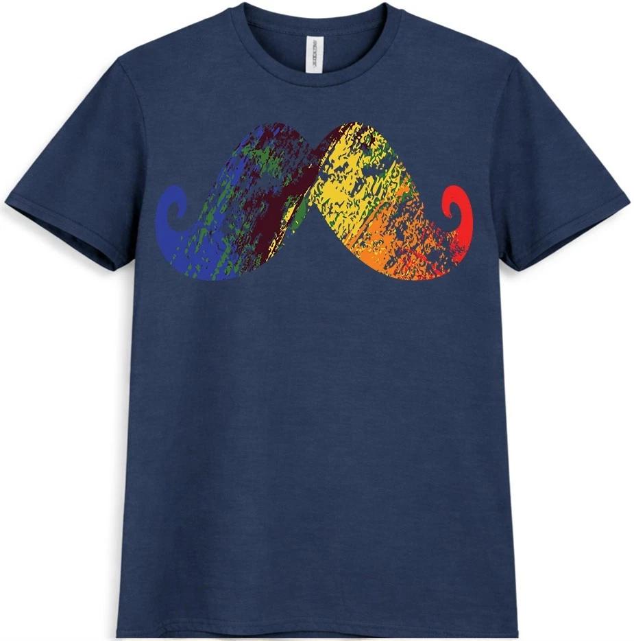 Colourful Moustache T-Shirt Mens Womens Funny Graphic Tee Rainbow Hipster Gift XXL