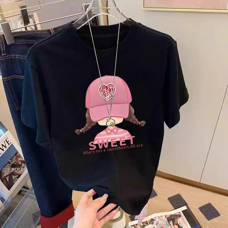 New Shoulder Cotton Short-sleeved T-shirt Women's Simple Fashion Versatile Age-reducing and Thin Top