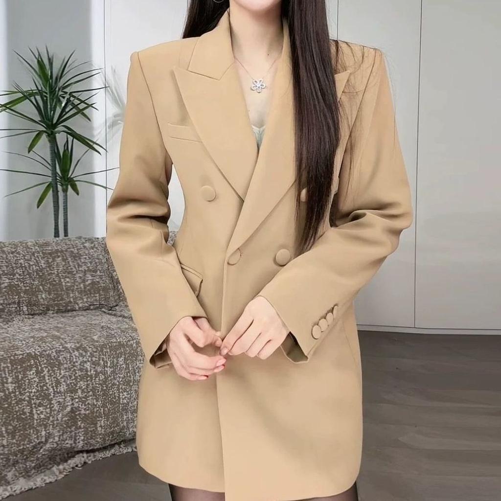 Novinka Podzim Dámský Blazer Kabát s Vysokým Pasem Zeštíhlující Elegantní Prémiový Ležérní Módní Dámský Formální Oblek