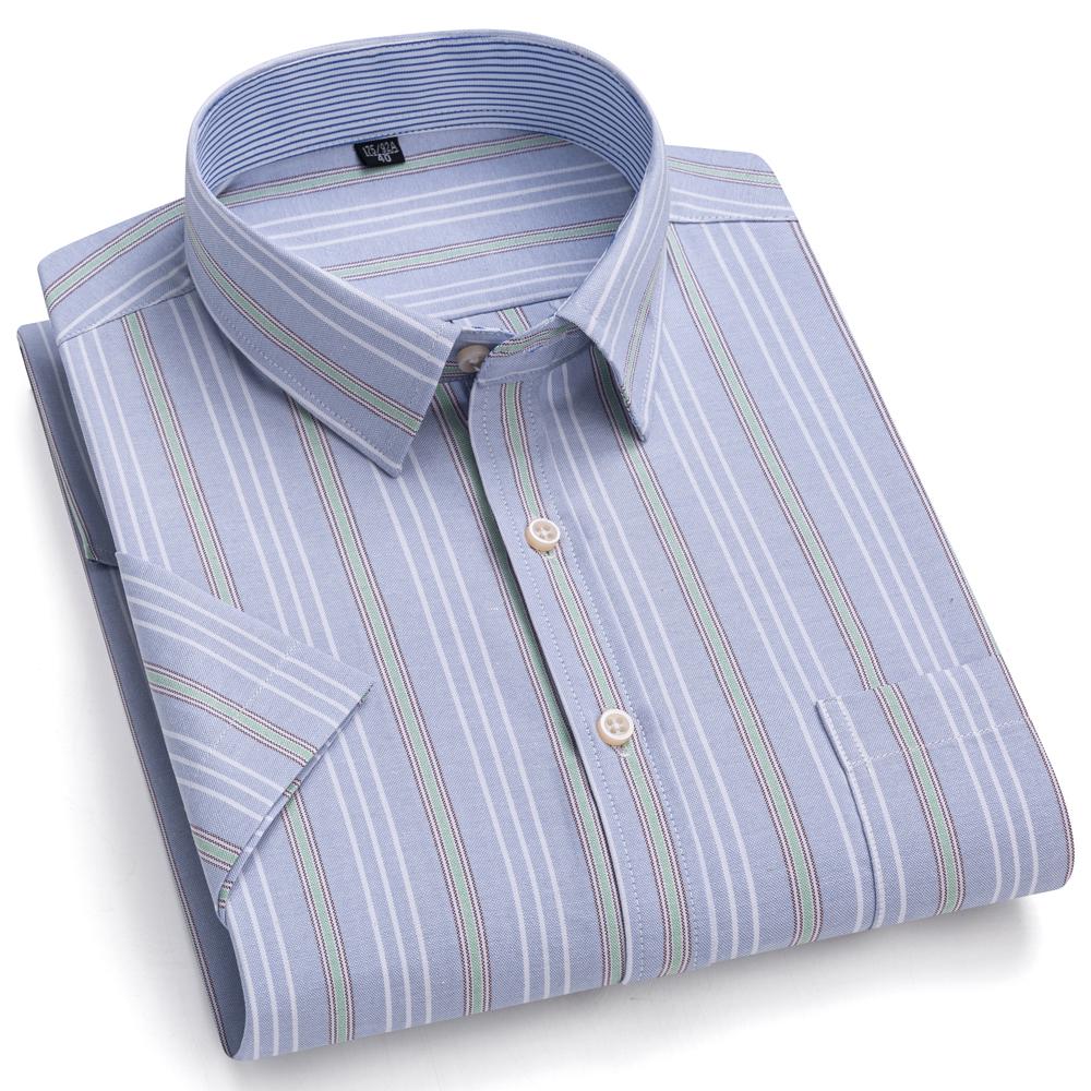 Men's Striped / Solid Short Sleeve Oxford Cotton Button Down Shirt, Summer Casual Comfort Lightweight Breathable with Chest Pocket