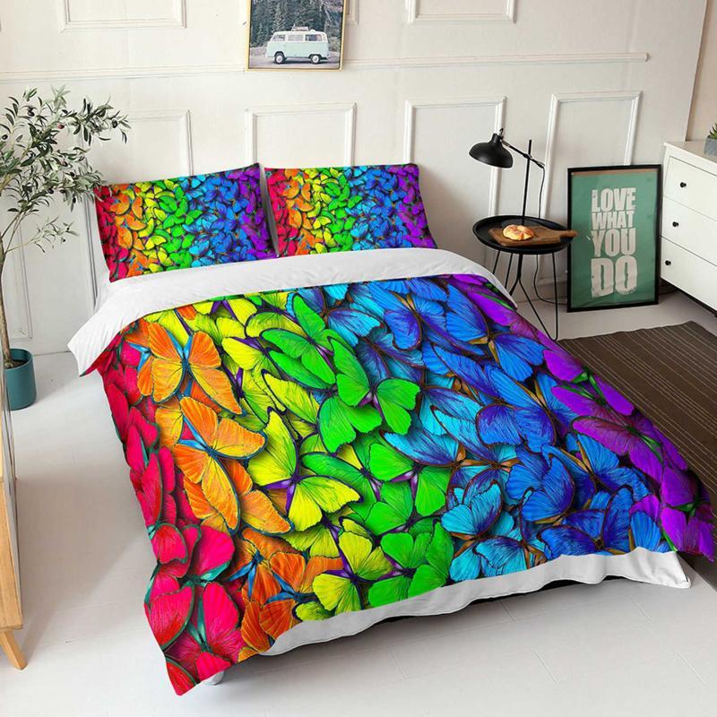 Butterfly Duvet Cover Set Queen Size Blue White Butterflies Printed Comforter Cover For Girls Kids Teens Microfiber Quilt Cover