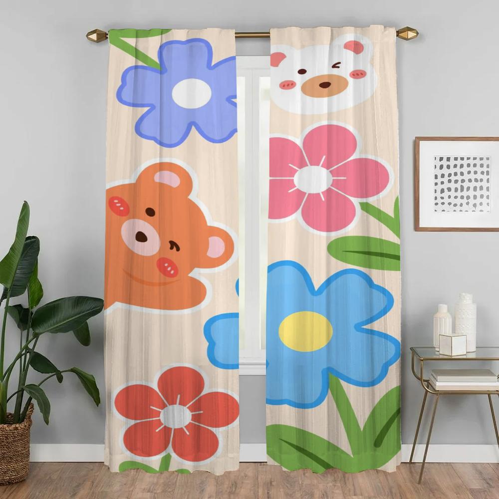 Kawaii Flower Kitchen Curtains 2 Pieces Blackout Curtain for Room 2 Panel Tulle for Bedroom Partition Shades Living Elegant Home