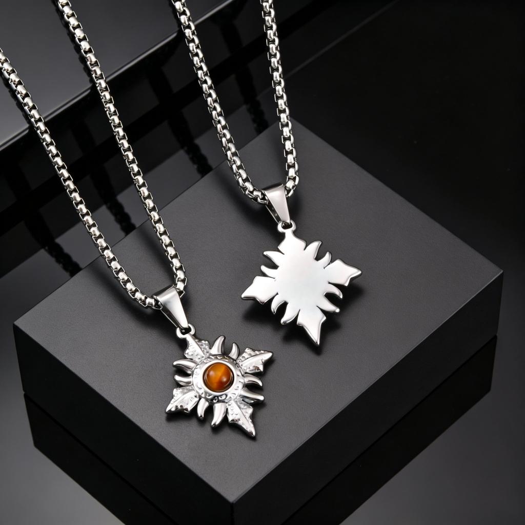 Vintage Punk Natürlicher Tigerauge Stein Geometrischer Anhänger Halskette für Herren Mode Edelstahl Hals Schmuck Geschenk