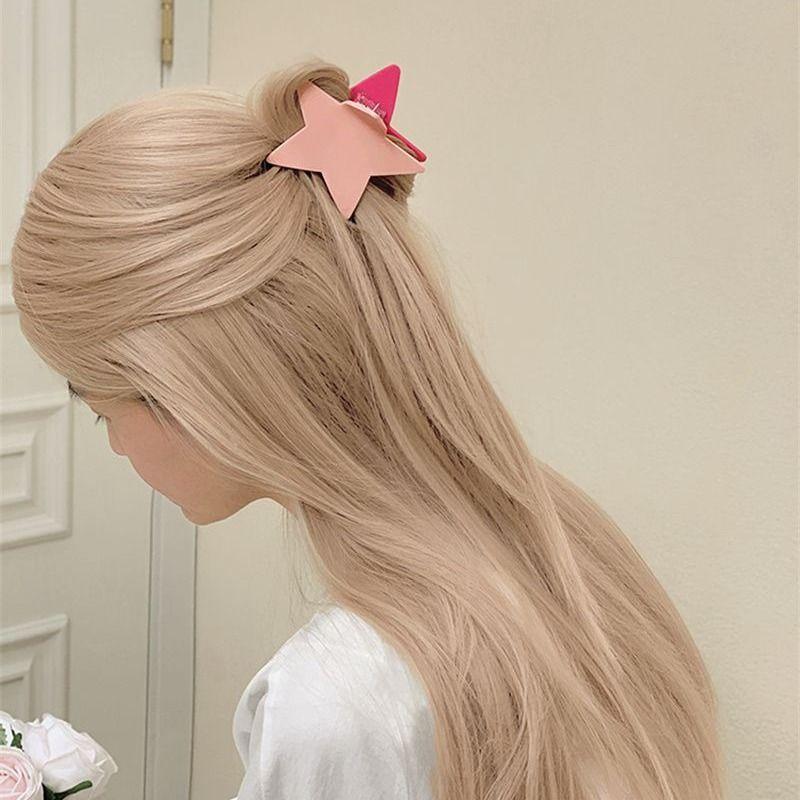 1pc New hair accessory with small design, pink five pointed star clip, contrasting star double-sided braided hair clip
