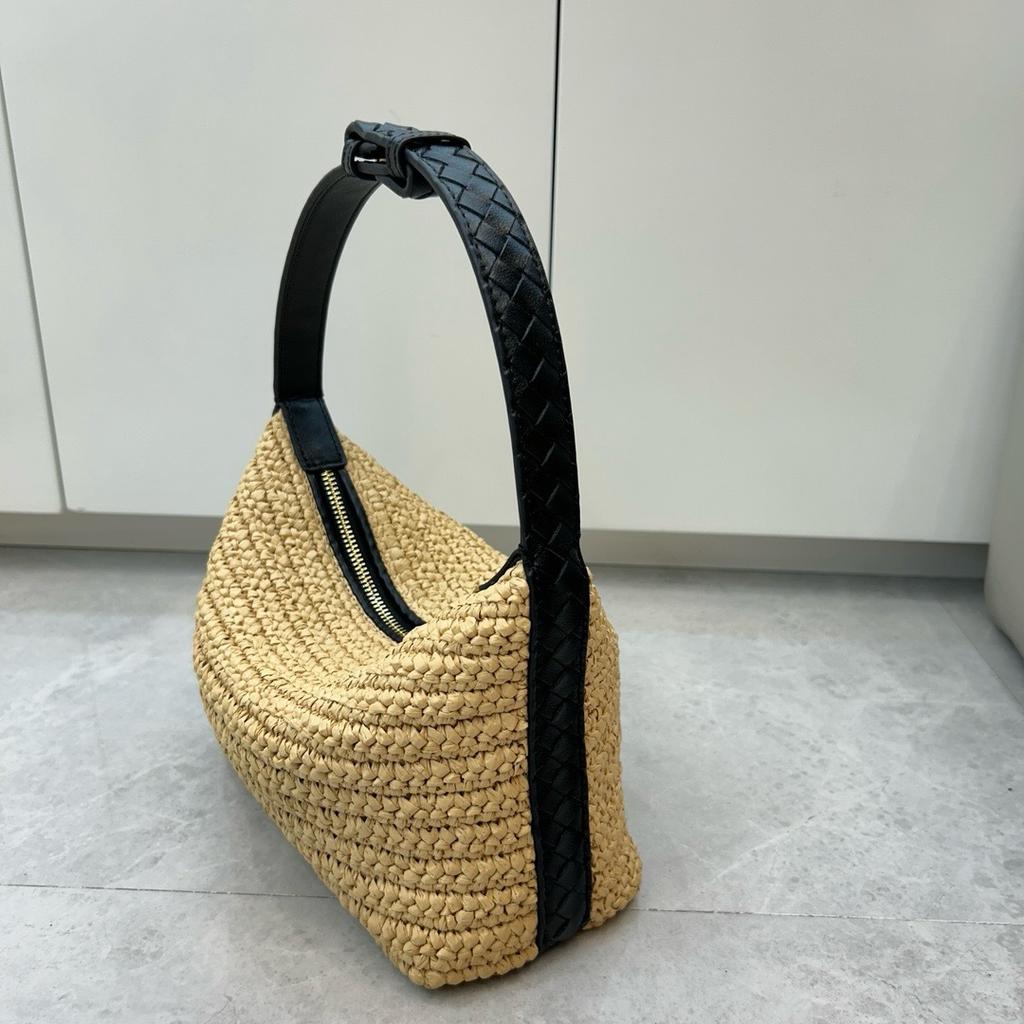 2026 Transfrontaliera Nuova Borsa Pranzo Borsa Pranzo in Paglia Lafite Moda Casual Manico in Pelle Borsa da Spiaggia Intrecciata Donna