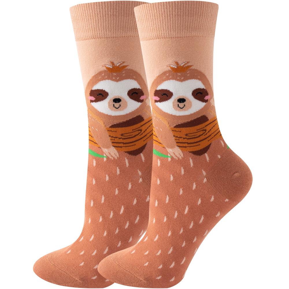 1 Pair Women Cartoon Cute Hedgehog Chick Cow Print Socks, Comfy & Breathable Casual Crew Socks, Women's Stockings & Hosiery