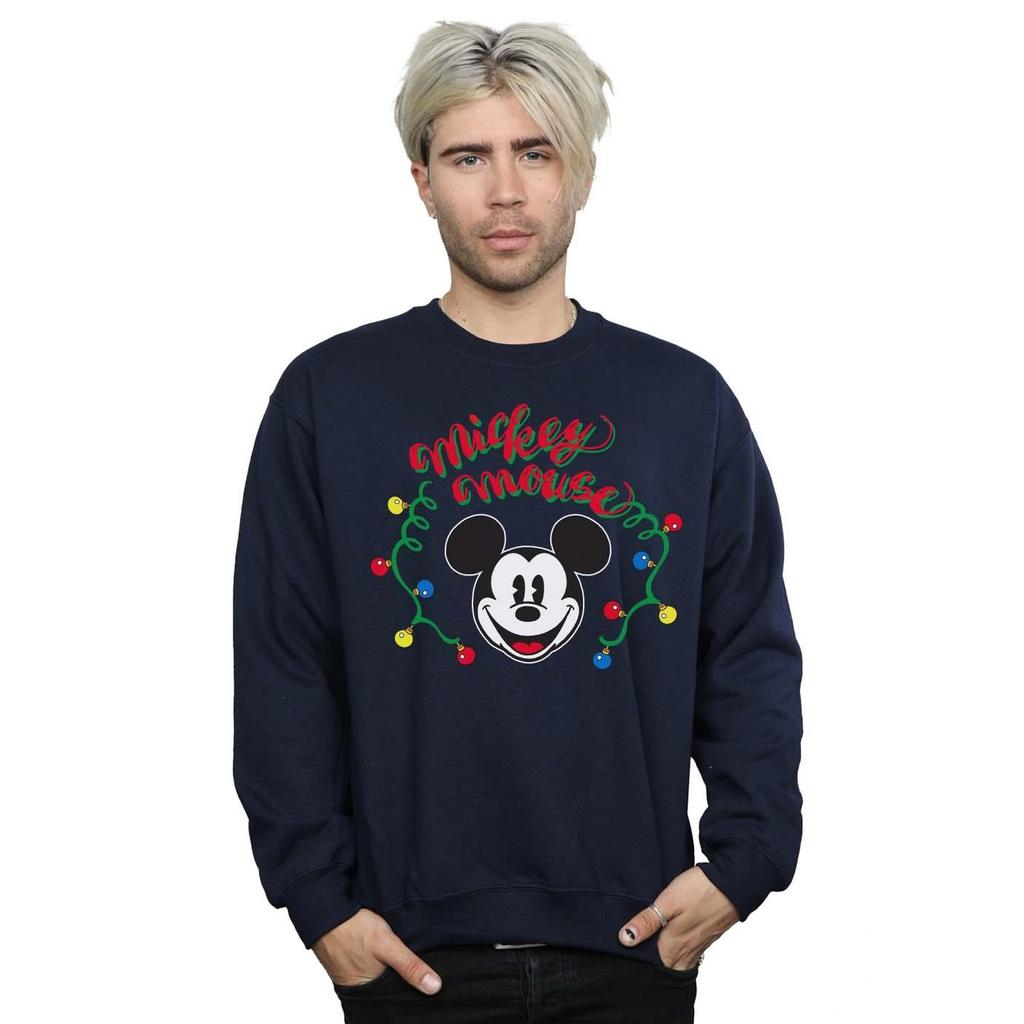 Disney Mens Mickey Mouse Christmas Light Bulbs Sweatshirt