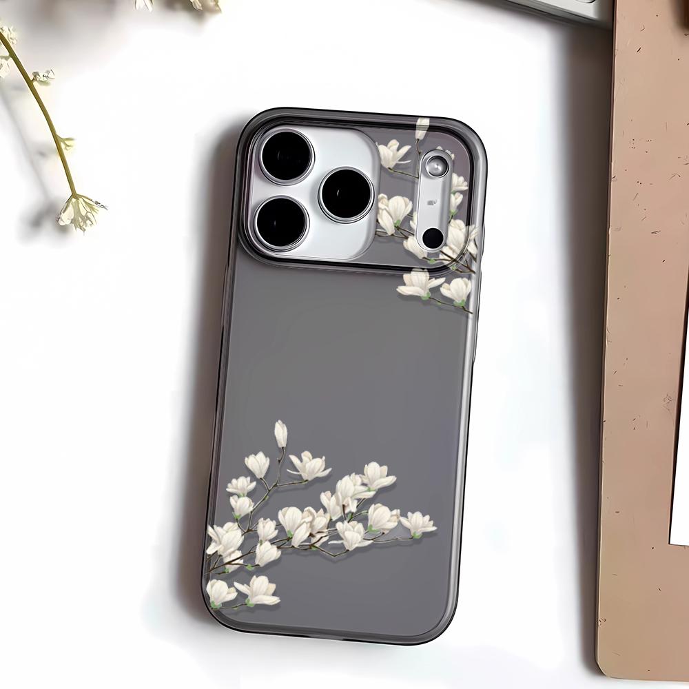 Heavy Duty Phone Case For Iphone 11 Pro Max 13 14 15 Plus 16 17 Air 12 Soft Tough White Magnolia Flower Shell Elegant Cover