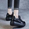 Fashion 6CM Women Platform Shoes Handmade Retro Style Genuine Cow Leather Lace-Up Wedges Heel Height Increasing Casual Single Shoes