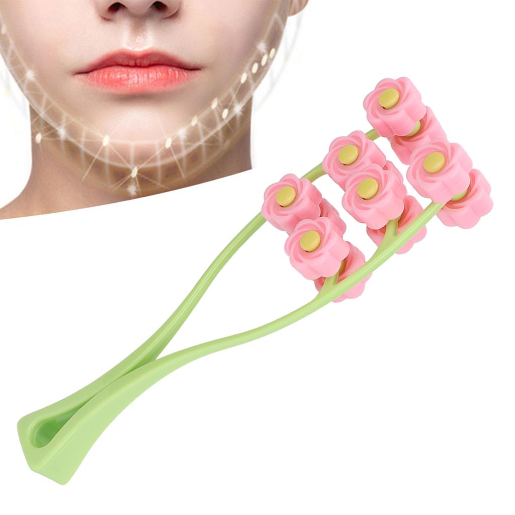 Face Roller Multiple Rollers Concave Convex Particles Comfortable Handle Multiple Rollers V Shaped Face Massager