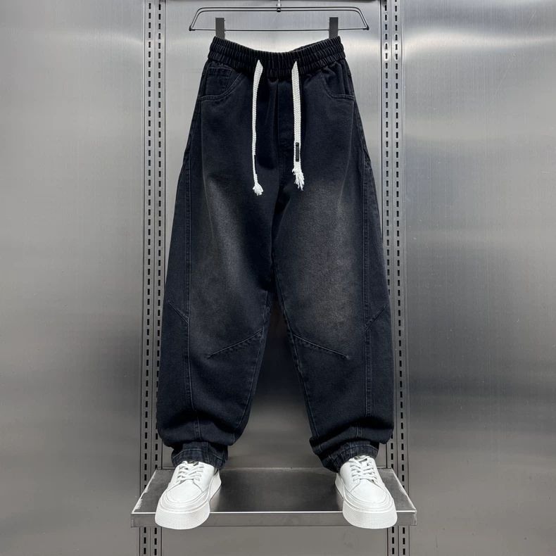 

JYL Mens Jeans Washed Distressed Loose Harem Spring Autumn Trendy Straight Denim Pants XXL амарантовий