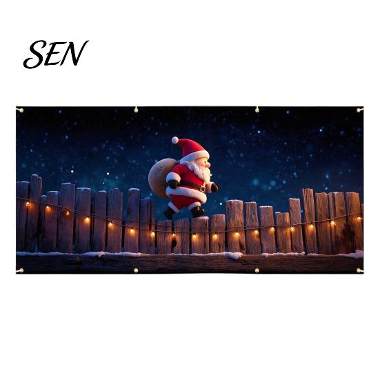 Outdoor Winter Party Supplies Christmas Garage Door Cover, Holiday Hanging Banner Backdrop, Decoration Santa Claus Snowman Truck Photography