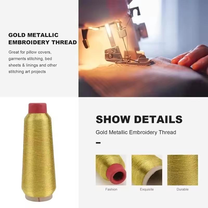Metallic Thread Embroidery Gold Silver Machine Embroidery Threads Polyester Sewing Thread Spools for Embroidery