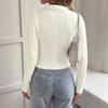 2026 Autumn/Winter Sweet College Style White Bow Embroidered Lapel Cable Knit Sweater