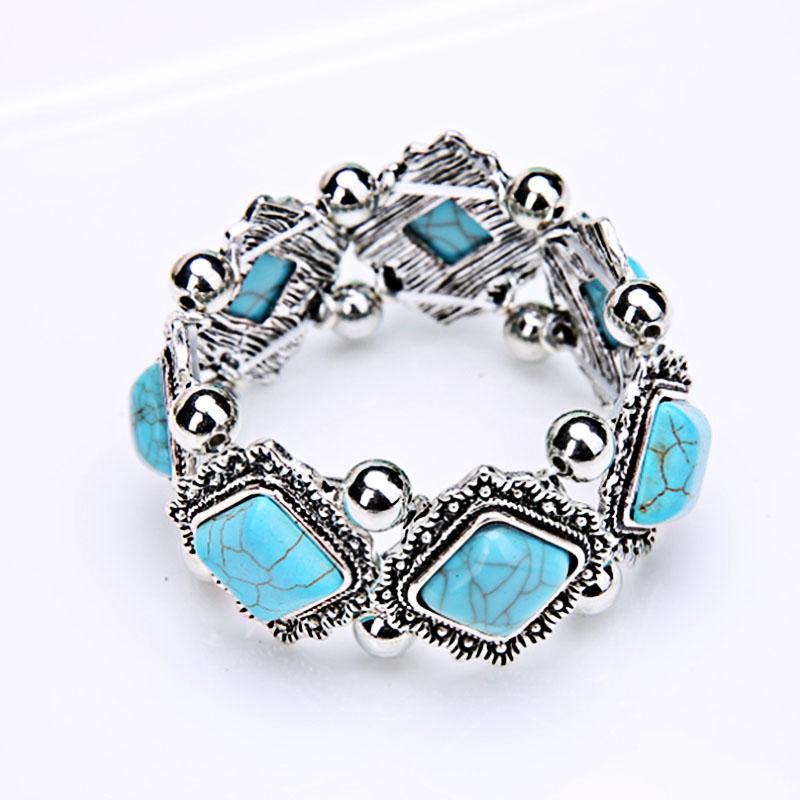 

Vintage Bohemian Multicolor Stone Elastic Bracelets for Women Ethnic Personality Silver Color Metal Bracelet Party Jewelry павлин голубой